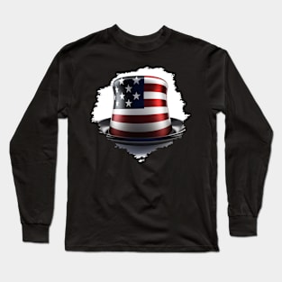 4th of July Patriotic American Flag Hat Long Sleeve T-Shirt